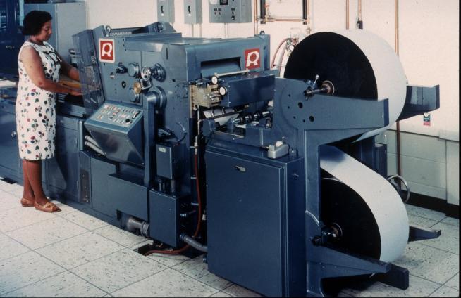 Mona Millings with the Radiation printer